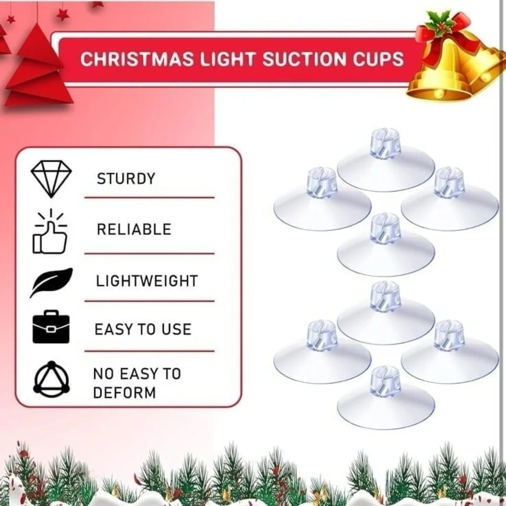 Sieral 25 Pieces Christmas Light Suction Cups Mini Light String Heavy Duty Hooks